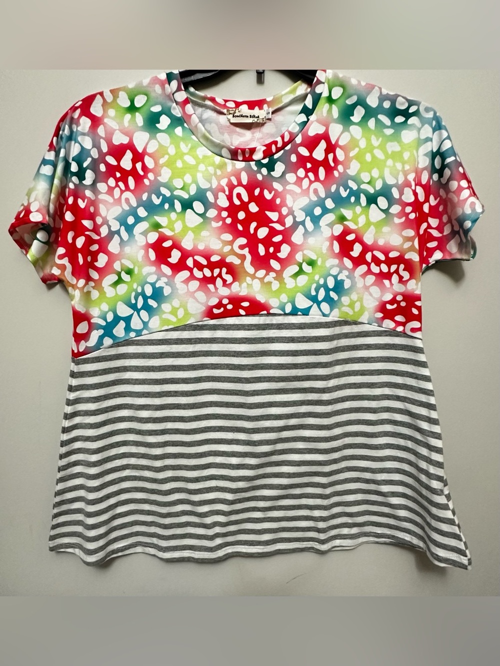 Southern Bliss colorful tie-dye leopard print top with contrasting bottom